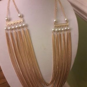 Gold long Pearl Necklace set